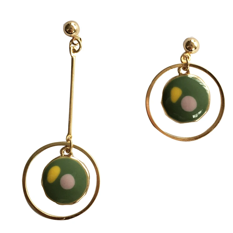 

S925 needle Asymmetrical Drop Earrings Hot Selling Metal Circle With Green Enamel Hanging Dangle Earrings For Women Jewelry Gift
