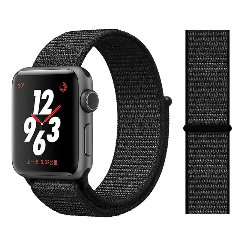 Нейлоновый ремешок для Apple watch 5 ремешок 44 мм 40 мм iWatch ремешок 42 мм 38 мм спортивный ремешок для часов Браслет Apple watch 4 3 2 1 38 40 44 мм - Цвет ремешка: Black