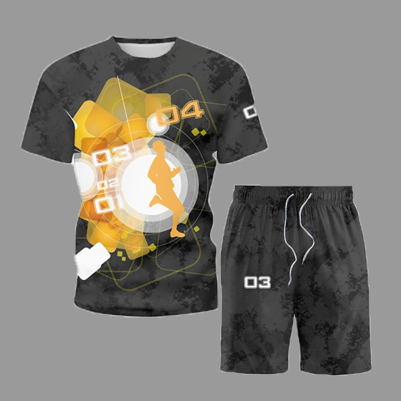 

Футболка и шорты с принтом мужские, комплект из двух предметов, короткий рукав, повседневный уличный пляжный костюм, одежда для улицы, разме...