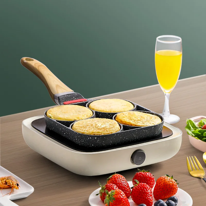 

Four-hole non-stick small flat-bottomed omelette dumpling pan breakfast cake pan egg household omelette artifact
