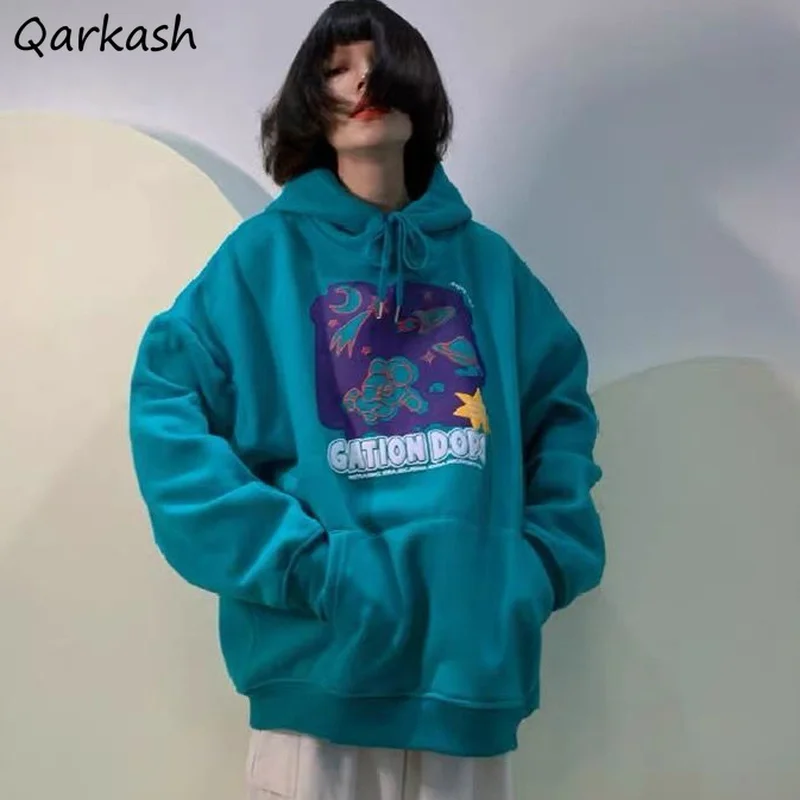Женские толстовки с мультяшным принтом Karajuku свободные топы капюшоном и длинным