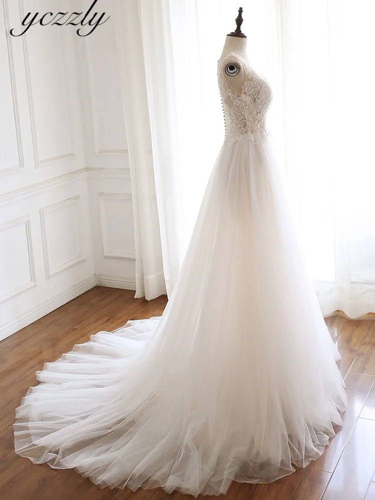 Vestidos De Casamento Com манга просто Иллюзия кружевное платье с v-образным вырезом С