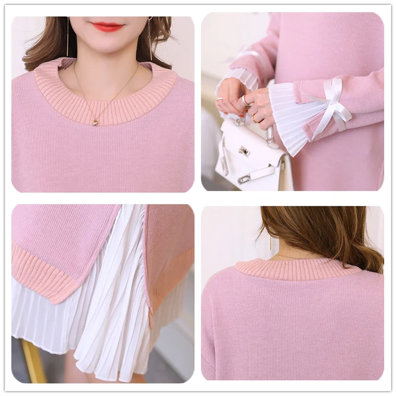 

New Pregnant WomenA-Line mid-length sweater dress Maternity loose Fashion Splice Pullover Knitted long-sleeved Dresses Female