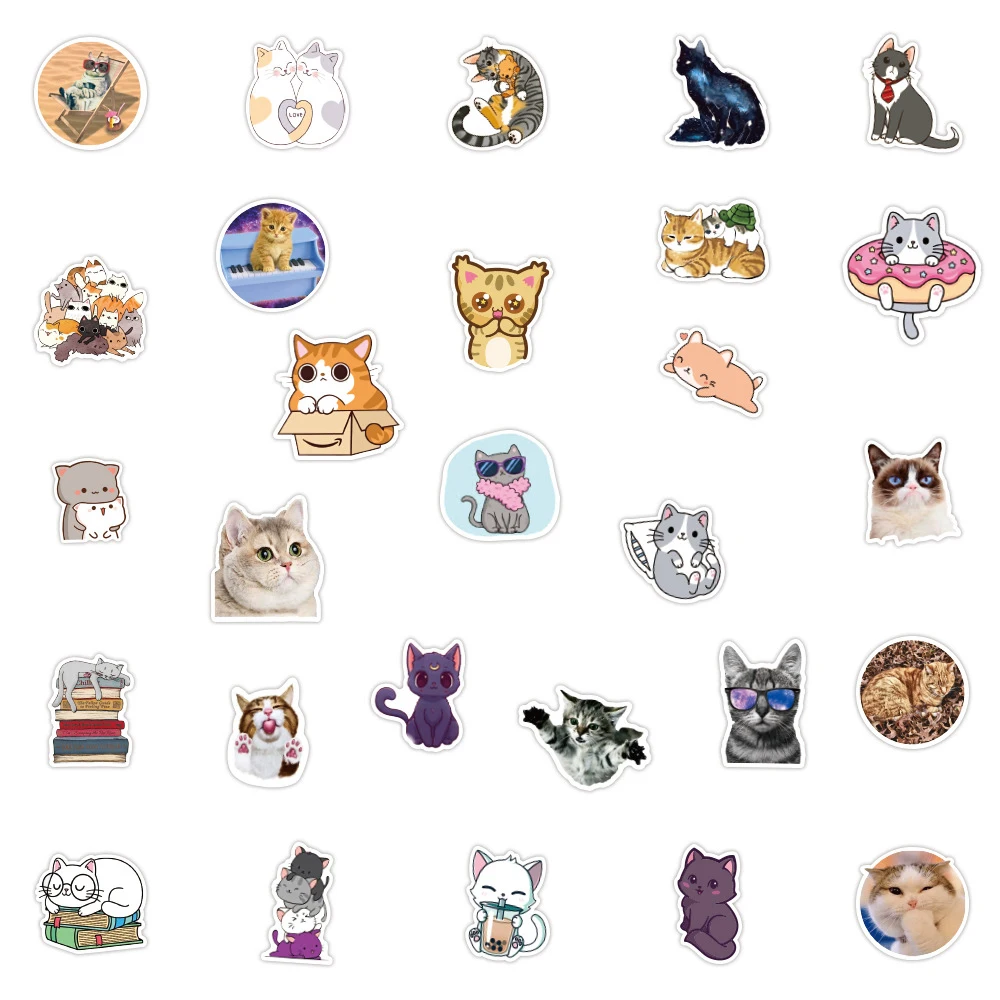 Pegatinas de dibujos animados Kawaii Cat Kitty, pegatinas impermeables para motocicleta, equipaje, guitarra, monopat&iacute;n, regalo para ni&ntilde;os, 10/30/50 Uds.-4
