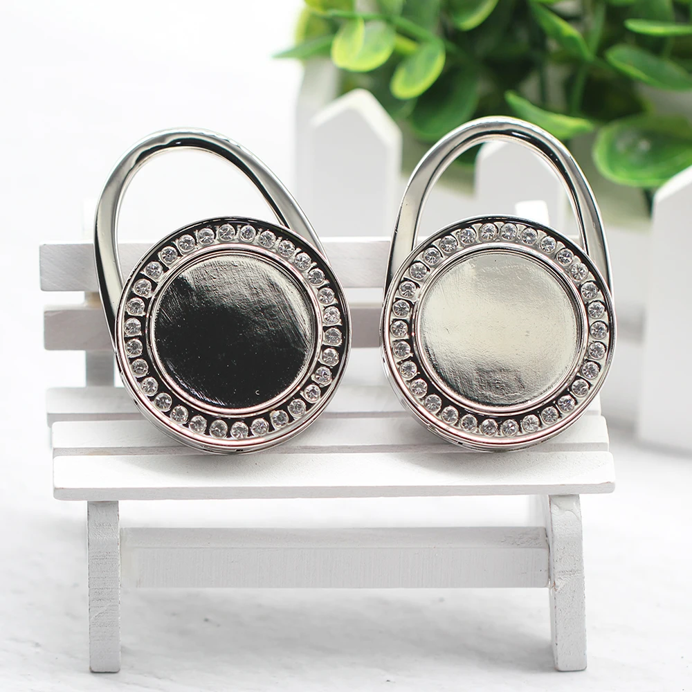

30mm Fashion Portable Handbag Purse Hook Blank Shining Rhinestone Foldable Glossy Handbag Bag Purse Hook Can DIY Making