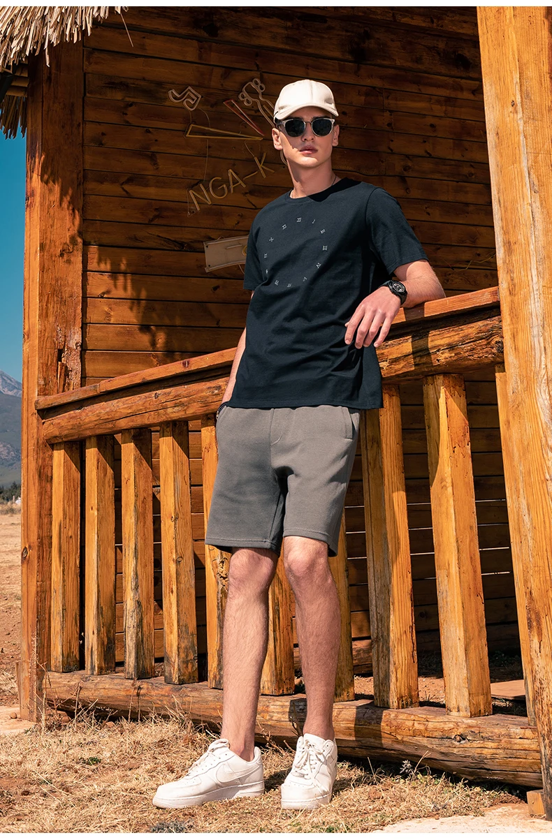 

YTX697 Summer cotton simple letter embroidery clock pattern men's casual short-sleeved T-shirt