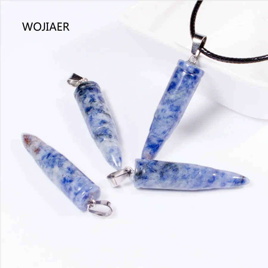 

WOJIAER Natural Blue-veins stone Stone Bullet Pendant Pendulum Tangling Stone Energy Handmade Necklace Jewelry 1PCS ZM0426