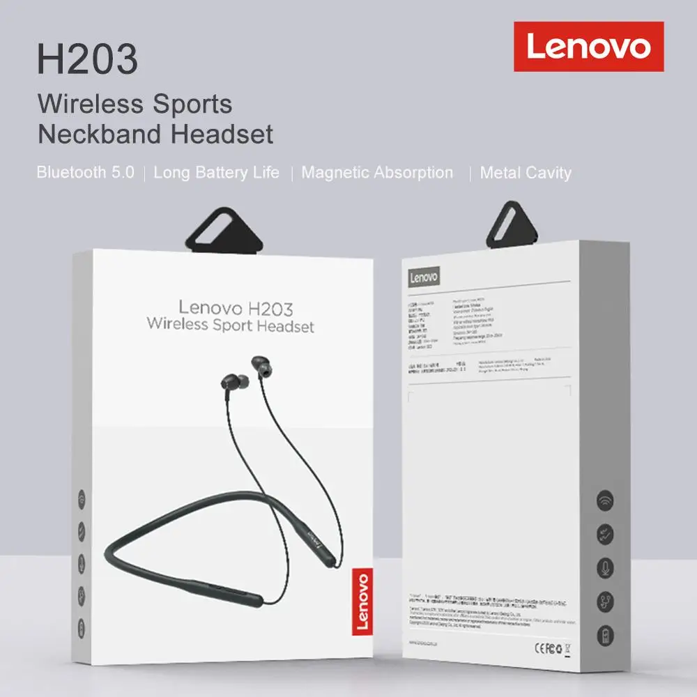 

Original Lenovo H203 Bluetooth 5.0 Magnetic Wireless Sport Earphones HiFi Sound Neckband Headset with Microphone fone de ouvido