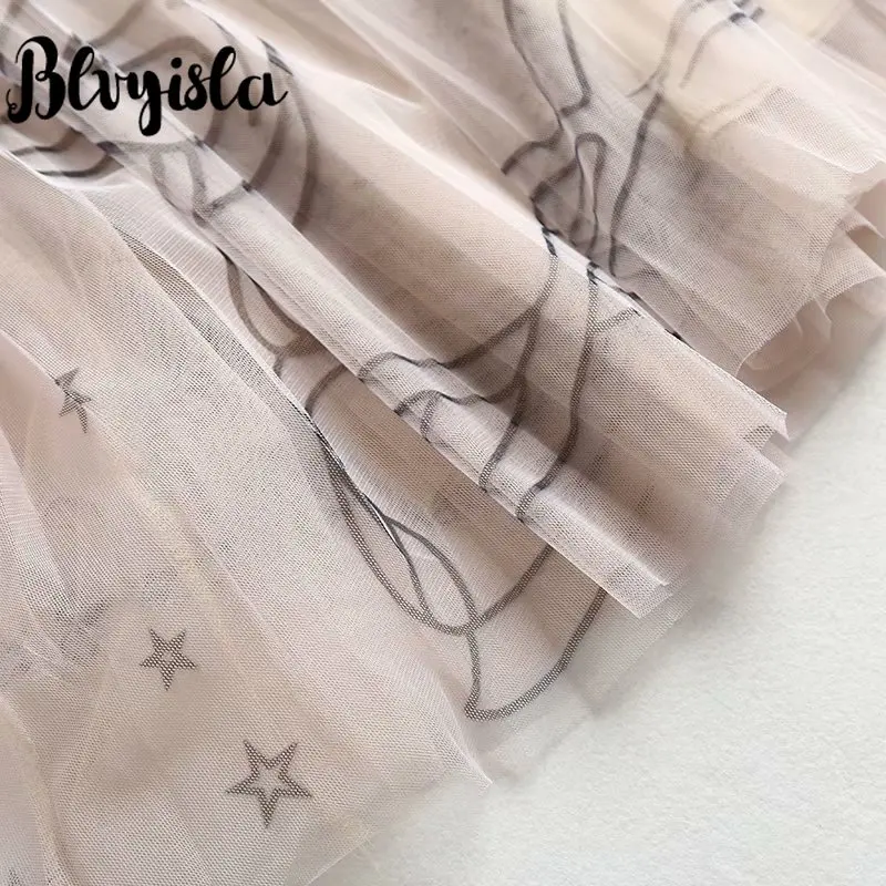 Женская юбка с высокой талией Blvyisla эластичная длинная сетчатая принтом летние