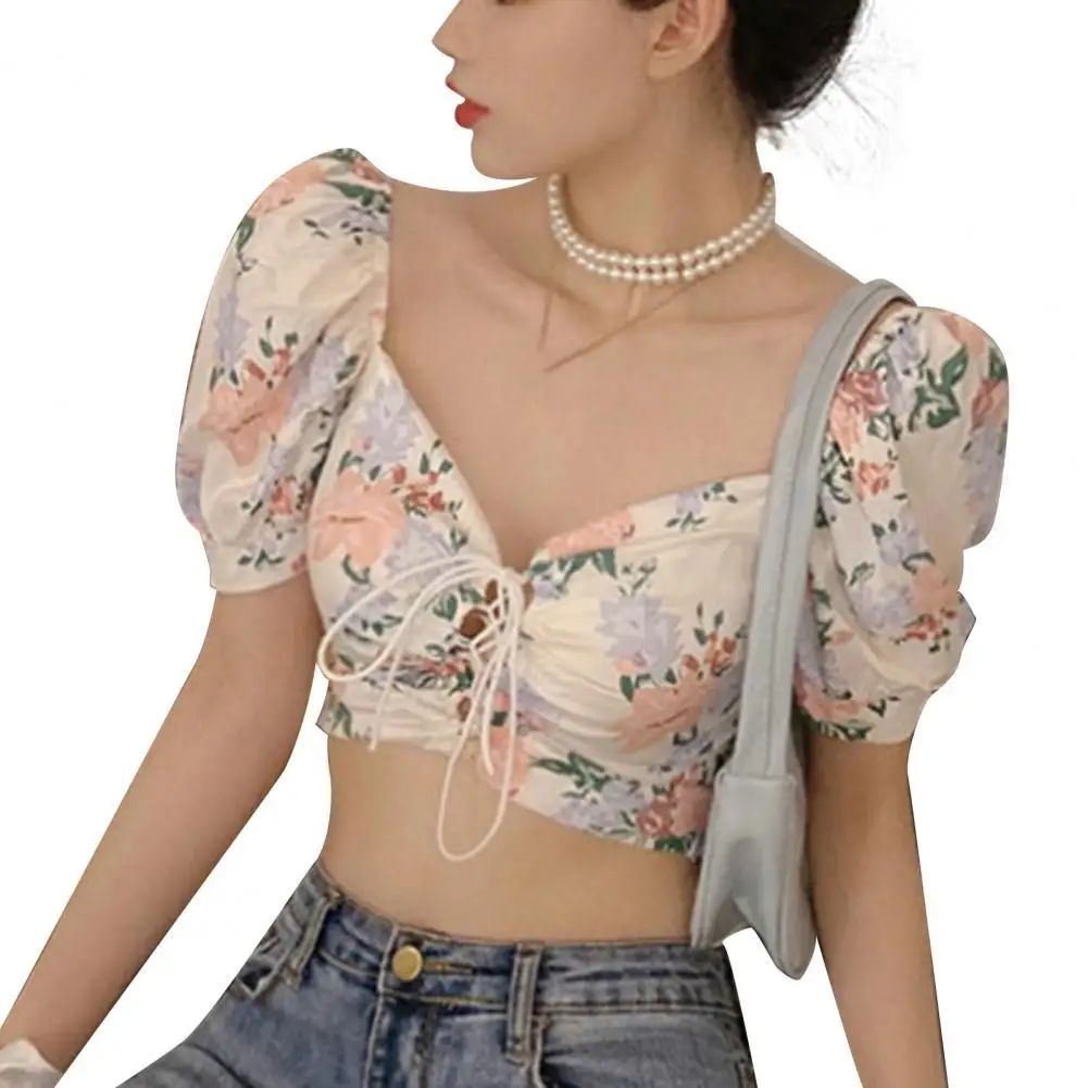 

Short Top Stylish Sexy Acrylic Fiber V Neck Breathable Women Crop Top for Dating