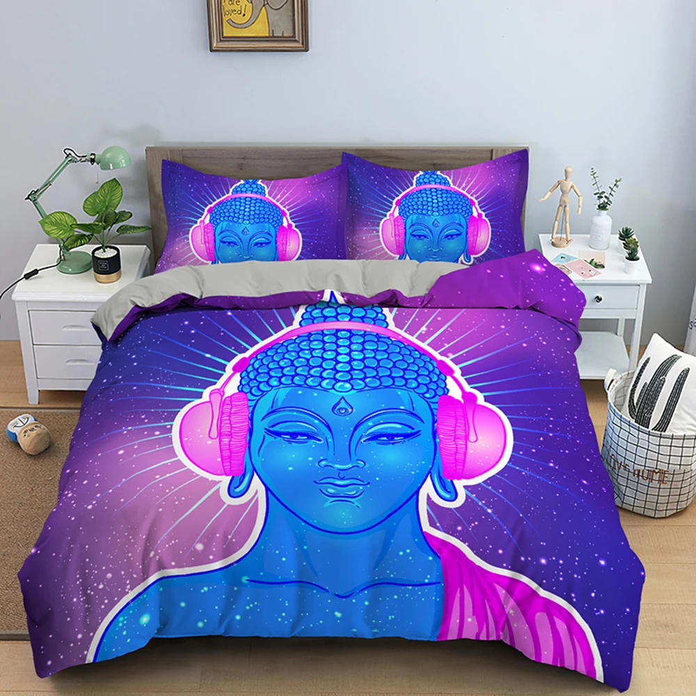 Статуя Будды медитация Комплект постельного белья королева фиолетовый
