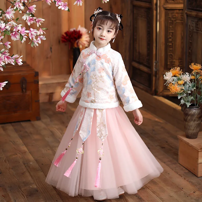 

Одежда Hanfu с длинным рукавом для девочек, повседневвечерние, косплей, осенний костюм 2020, сказочный китайский стиль, детское платье Hanfu