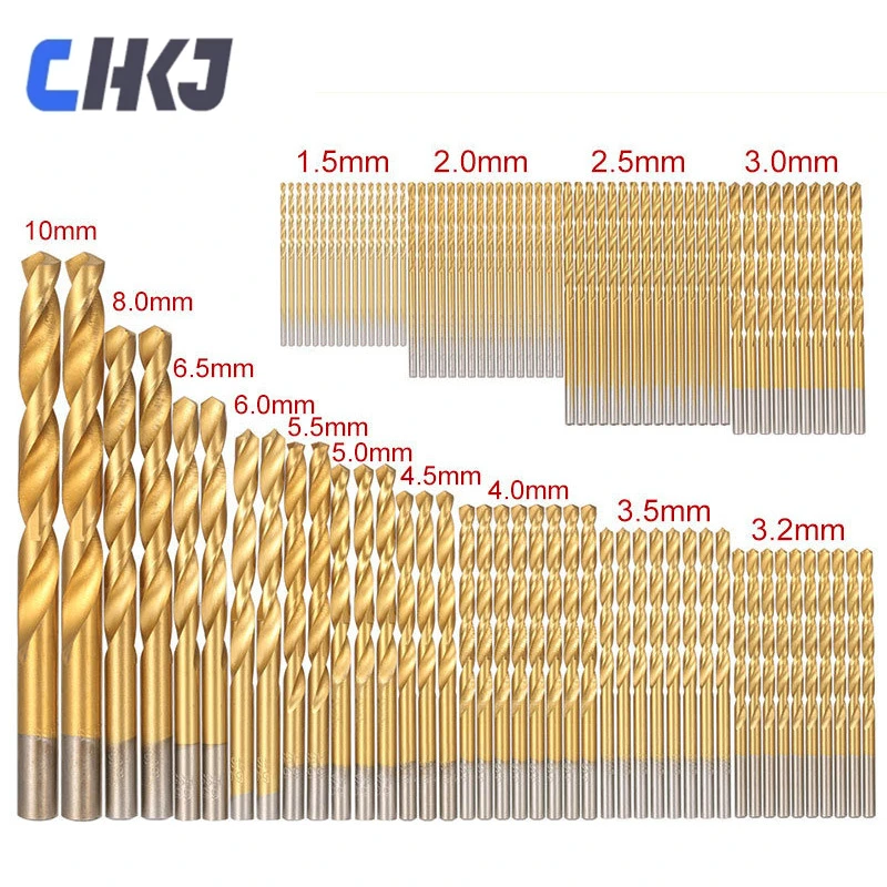 

99PCS Set High Speed Steel Titanium Plated Straight Shank Twist Drill Bit 1.5mm-10mm Woodworking Hole Opener Set