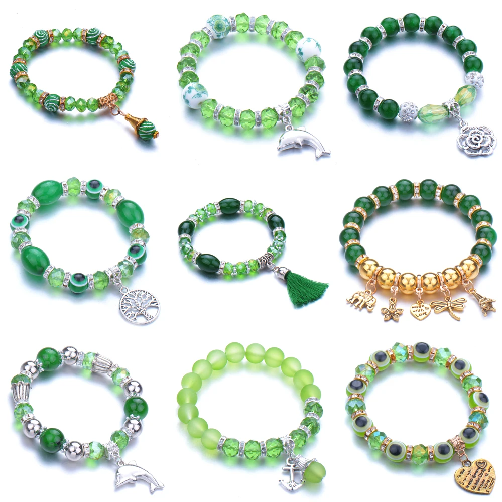 Высококачественный круглый зеленый эластичный браслет Higth модные браслеты из