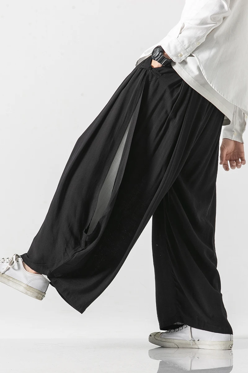 Брюки мужские льняные с широкими штанинами уличная одежда в стиле Харадзюку