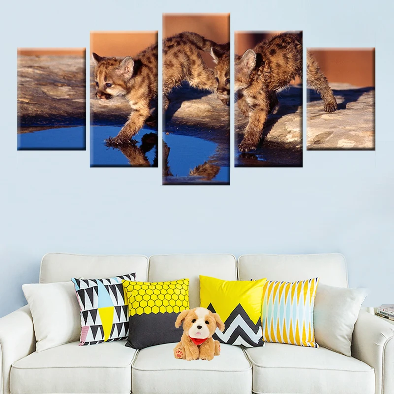 HD печати холст картины 5 панелей 2 милых котят игры воды картина плакат Wall Art для