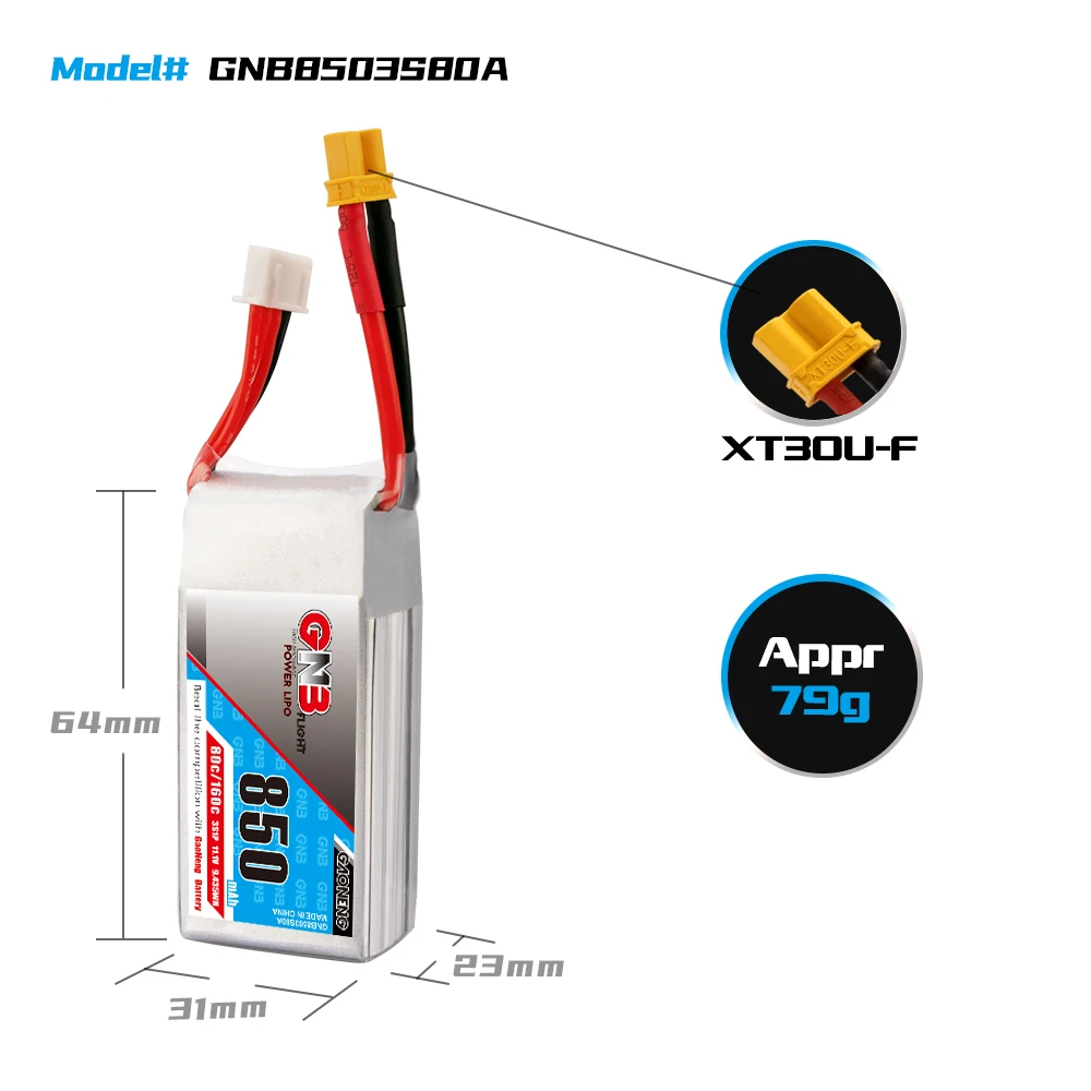 Gaoneng GNB 850mAh 3S 11 1 V 80C/160C Lipo батарея XT30 XT60 разъем для FPV гоночного дрона 180CFX 3D