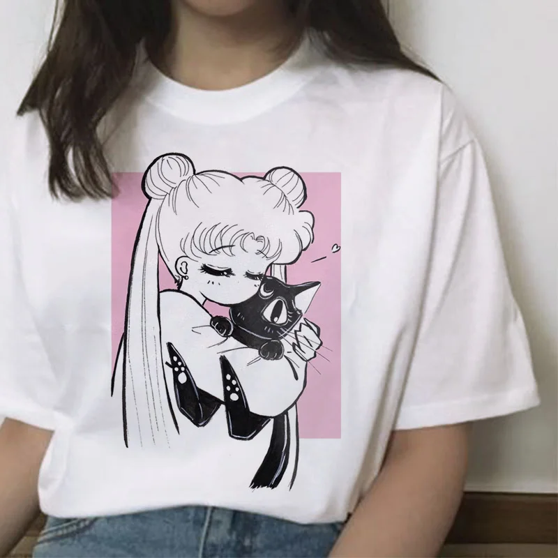 Сейлор Мун кавайная футболка кошка harajuku Женская ulzzang футболка корейский Графический Топ мультяшная Футболка короткий рукав женская забавная - Цвет: 20894