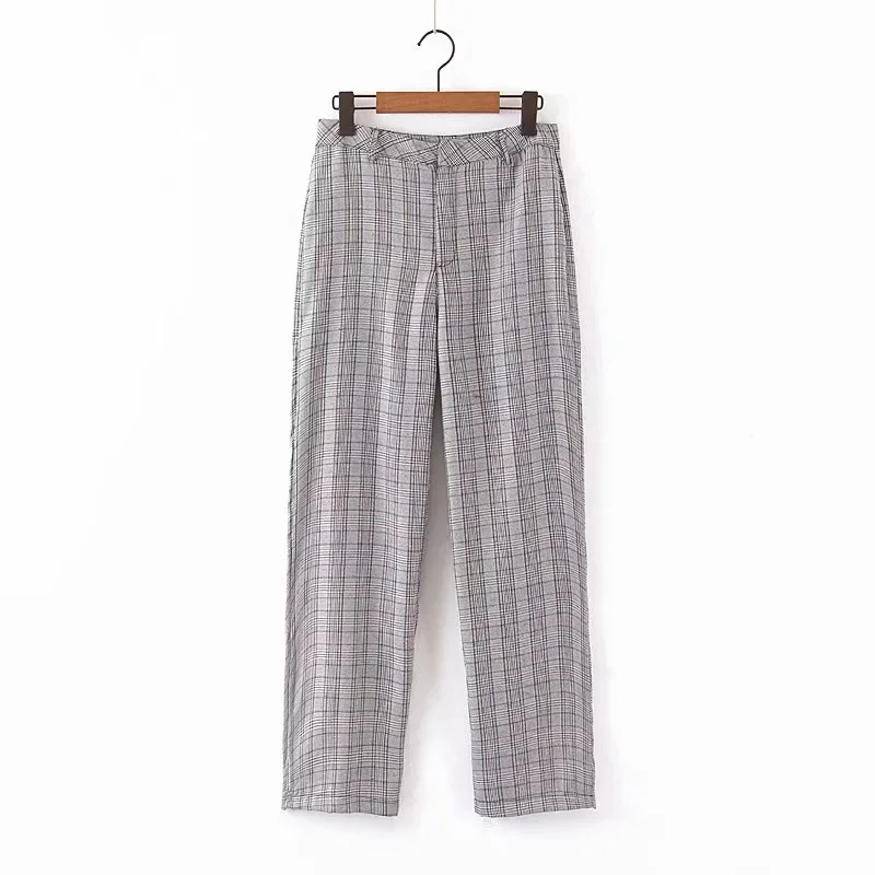 Женский винтажный клетчатый комплект из двух предметов длинный пиджак и брюки на