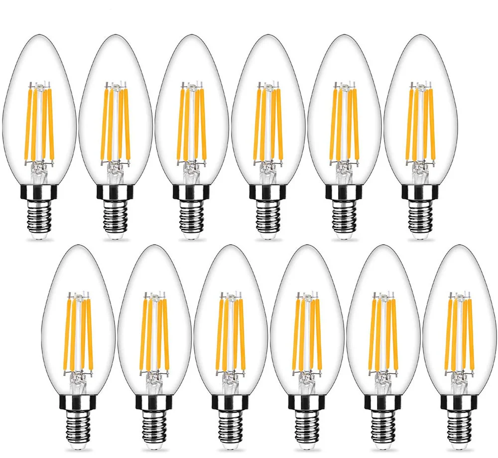 

PACK OF 12 Candle E12 LED Bulb C35 Candle Chandelier Light 4W Equivalent 40W Warm White Daylight Edison Screw Lamp Clear Galss
