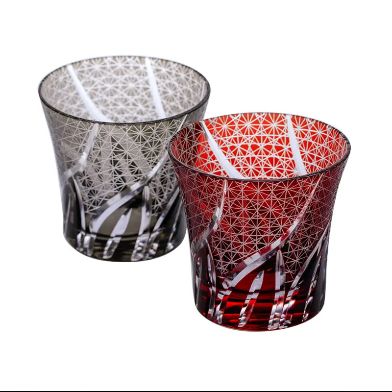 

Creative Edo Glass Cup Japanese Cup Whiskey Glass Wine Whiskey Tea Cup Ins Engraved Crystal Cup With Wooden Gift Box