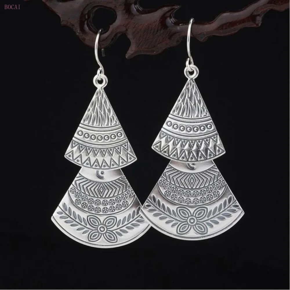 

2021 Trendy S990 Sterling Silver Earrings for Women 2021 Popular Characteristic Printing Ear Drop Handmade Pure Argentum Jewelry