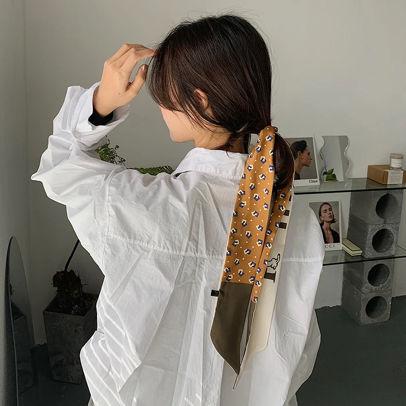 

Женский шарф маленький костюм в полоску в стиле ретро французский сочетается со всем; Сезон весна-осень; Сумка с лентой на поясе с завязками ...