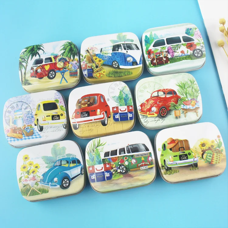 

16 Pc/Lot Carton Car Mini Cover Iron Tin Metal Case / Headset Can/Pill Box /Candy Chewing Gum Storage Gift