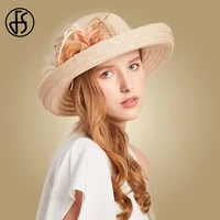 fs flower feather black sun hats for women wide brim straw hat beach hats pink beige caps chapeu feminino