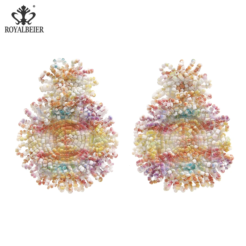 

Royalbeier Women Handwoven bohemian Bead Drop Earrings Vintage Gradient Color Circle Earrings New Fashion Jewelry Bikini Charms