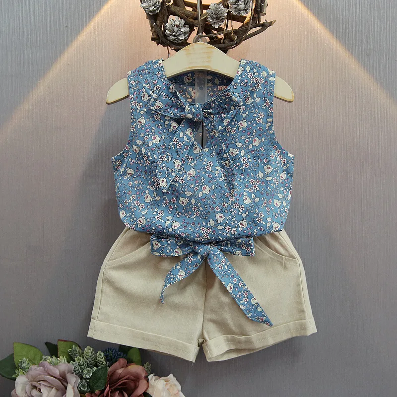 

Girls Clothing Set 2021 Summer New Products Korean Children's Set Girls Floral Sleeveless Vest + Shorts Two-piece Kids Clothes