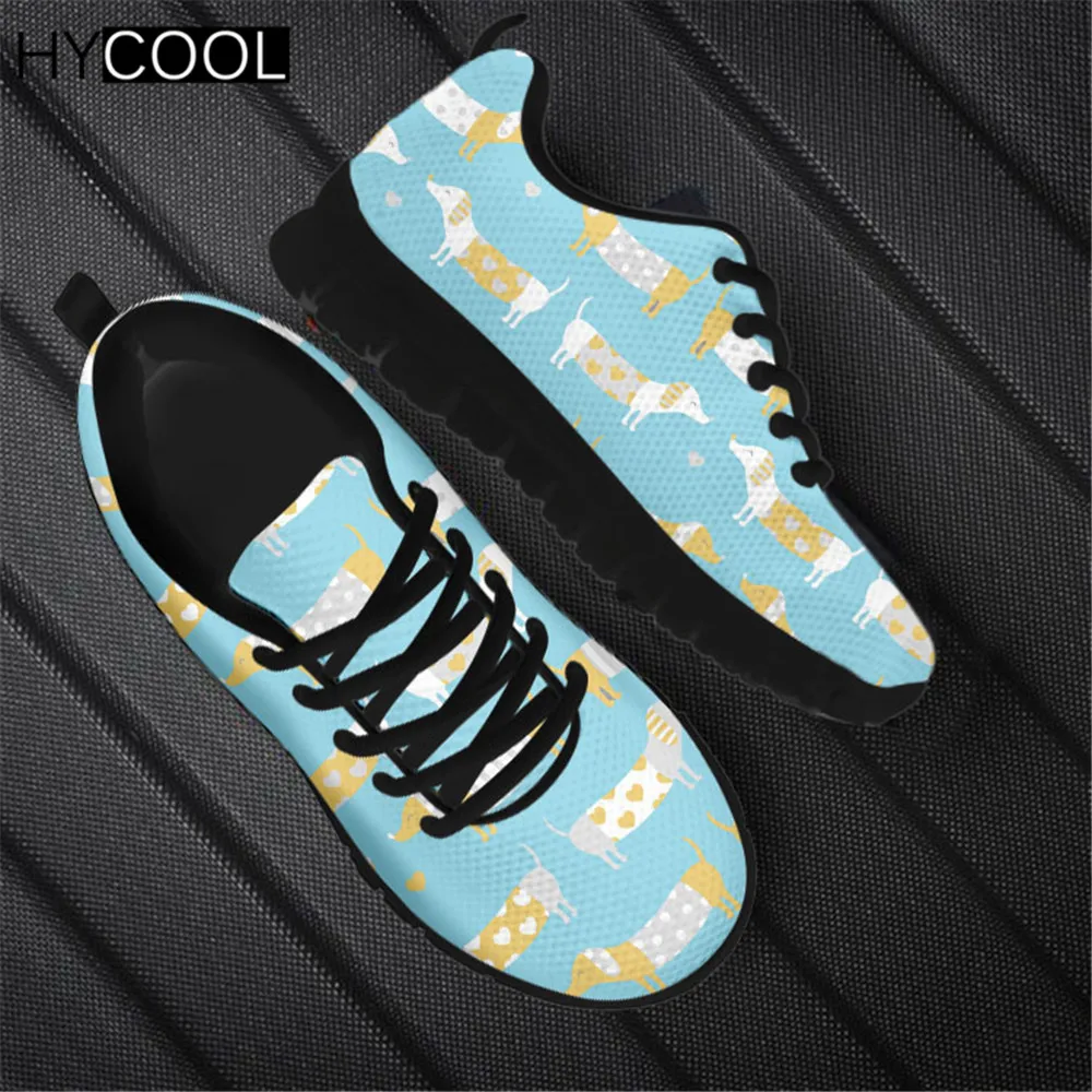 

HYCOOL Funny Design Women Sports Shoes Dachshund Dog Print Vintage Lady Casual Mesh Lace Up Breathable Outdoor Walking Sneakers