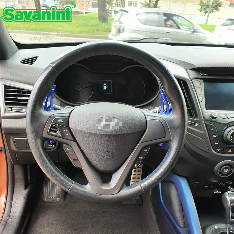 Savanini Aluminum 2pcs Car DSG Steering Wheel Shift Paddle Shifter Extension For Hyundai Veloster 2015 interior accessories
