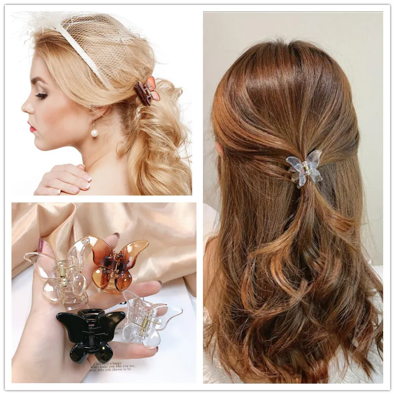 

2PCS Acrylic Transparent Butterfly Hair Clip Bang Hairpins Hairgrips Small Size Solid Scrub For Hair Mori Style Hair Accessories