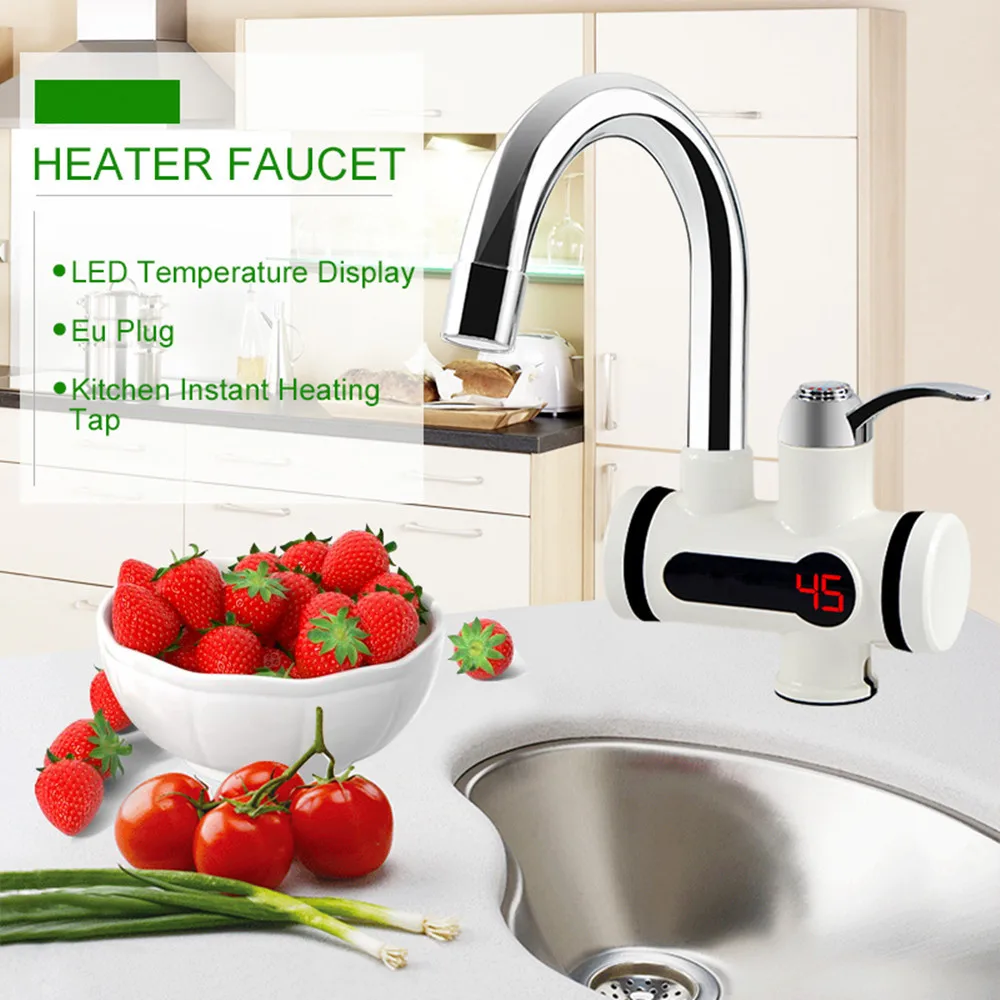 

Electric Hot Water Heater Faucet Instant Tankless Kitchen Instant Heating Tap Water Heater with LED EU Plug Cold Heating Faucet