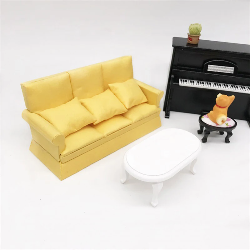 

Mini Dollhouse Furniture Solid Cloth Sofa Couch With 3 Full Cushions For Girl Doll House Toys