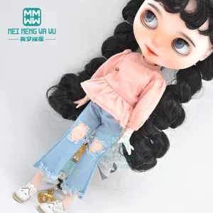 Одежда для куклы блайз, рубашка с рукавами-фонариками, клетчатая рубашка, джинсы, аксессуары для кукла Azone, 1 шт.