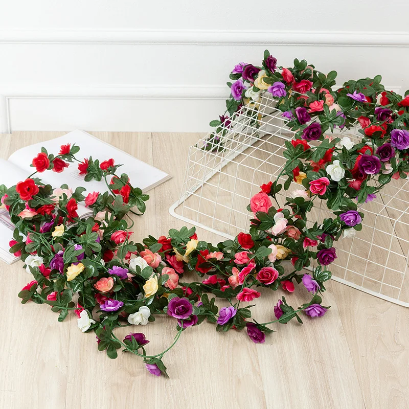 

2.5M Artificial rose flowers Vine rattan autumn Small String decor silk fake garland for wedding home hotel Garden Decoration