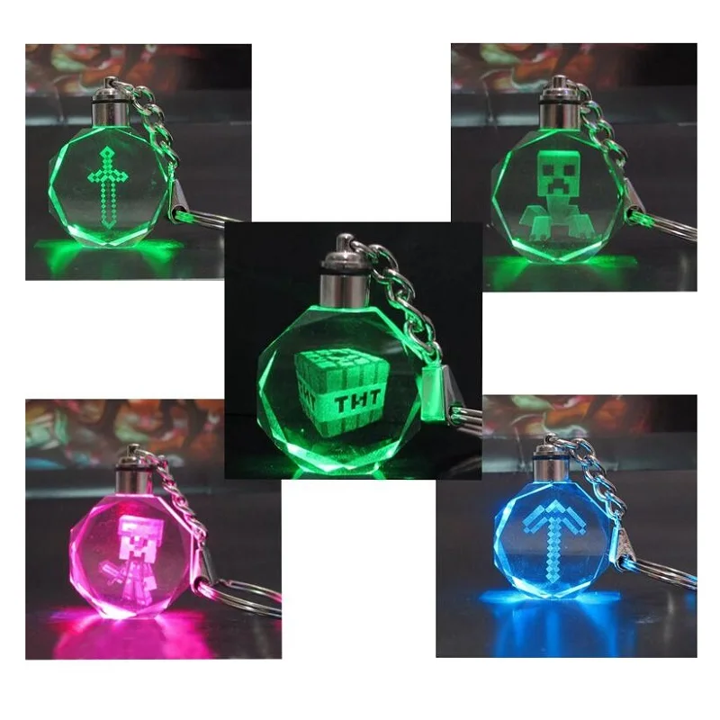 Игра майнкрафт Стив фигурка из стекла СВЕТОДИОДНЫЙ цветной светлый брелок