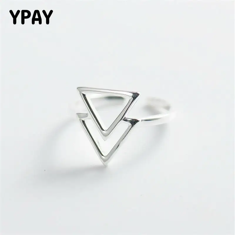 

Женское кольцо с двойным треугольником YPAY, регулируемое кольцо из 100% серебра 925 пробы в японском и корейском стиле, модные ювелирные украшен...