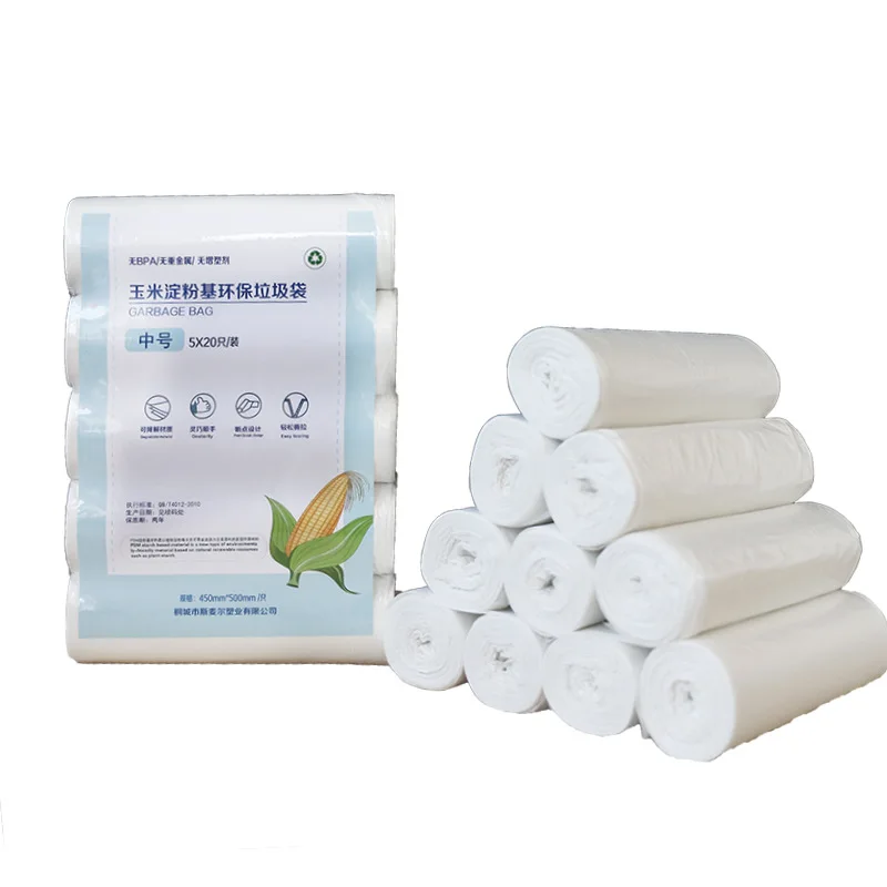 

100Pcs Garbage Bags Eco-Friendly Biodegradable Corn Starch Flat Top Type Milky Green Garbage Home Fresh Storage Bag 45*50Cm