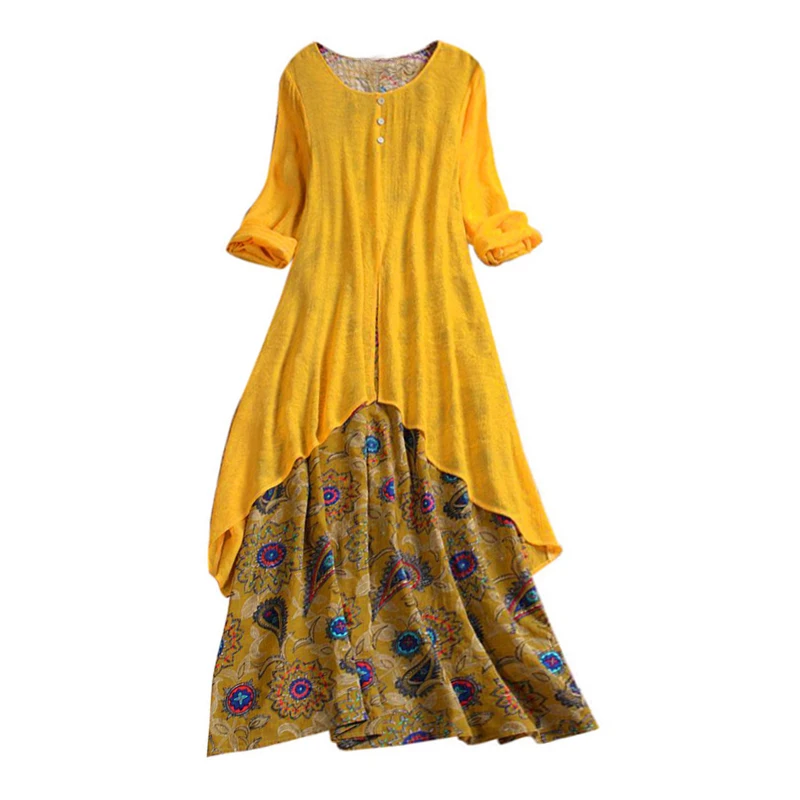 

VICABO Women Dress long Printed Plus size O neck Summer Dresses Women clothing Casual irregular Long Dress #s