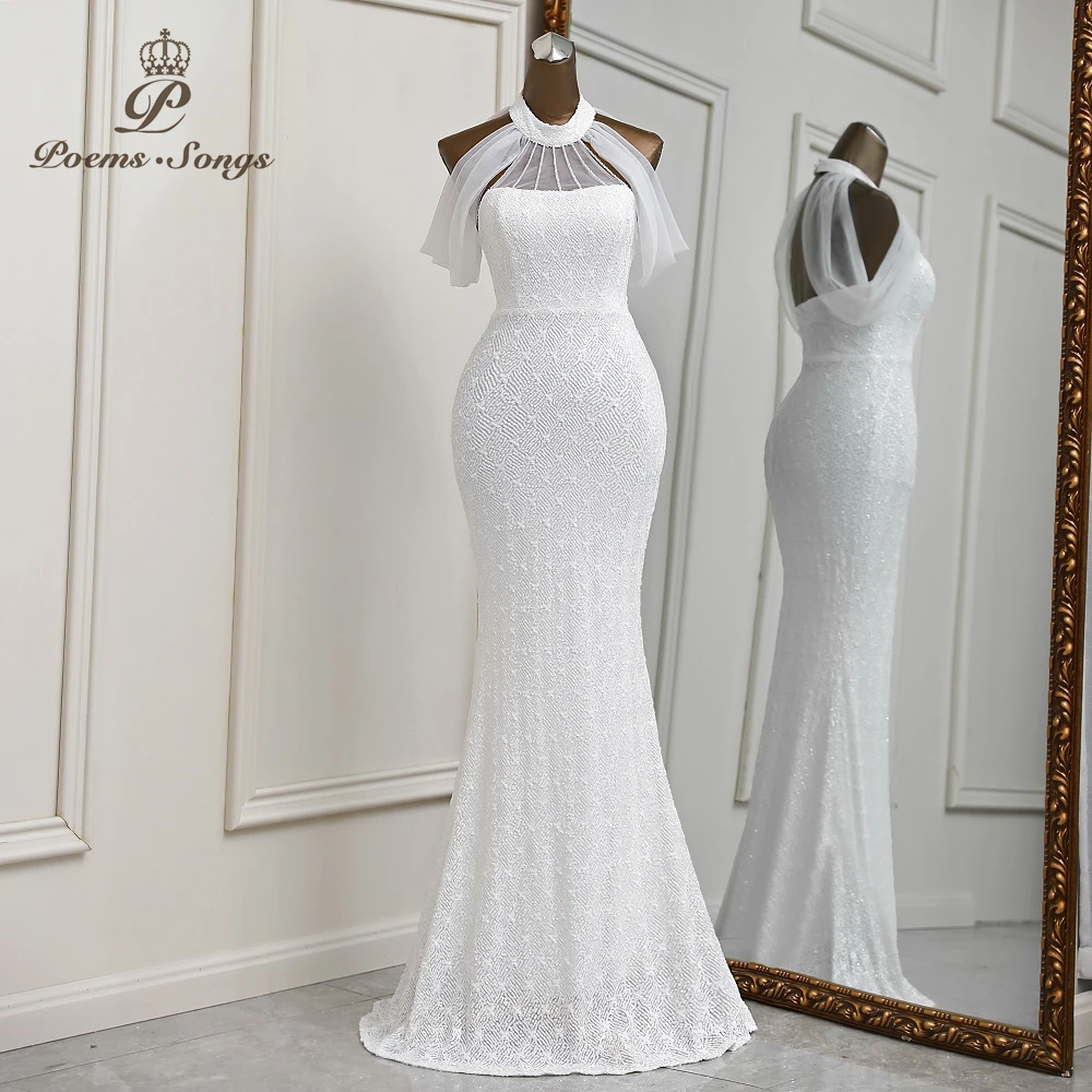 Elegant white mermaid evening dress vestidos de fiesta robe 