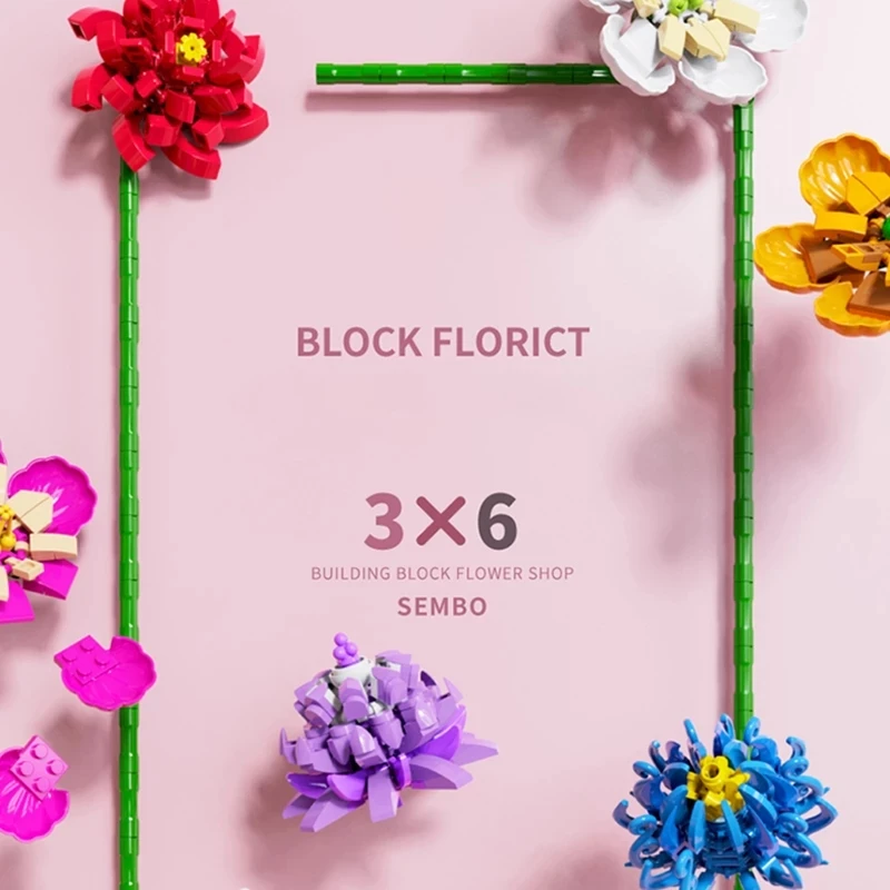

WM Bouquet Of Roses Eternal Life Flower Arrangement Building Block Toys Compatible Educating Children Christmas Gift Girl Series