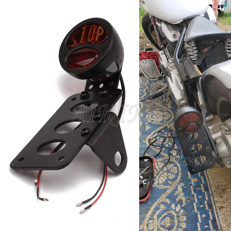

Motorcycle Side STOP Mount License Plate Bracket Brake Tail Light Compatible for Harley Davidson Sporster Bobber Chopper Cafe
