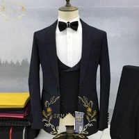 szmanlizi 2022 high quality black dots men suit slim fit fashion wedding party suits for men groom tuxedos prom blazer vest pant