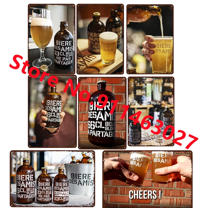 

Винтажные жестяные знаки Biere Des Amis, пивной знак, постер для напитков, железная живопись, Настенный декор, художественная настенная пластина, ...