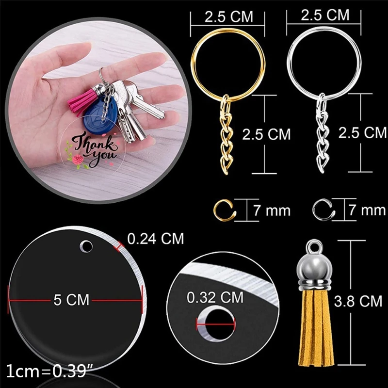 

Acrylic Keychain Blanks Including Round Acrylic Blanks Keychain Tassels Key Chain Rings for DIY Keychain and Tags