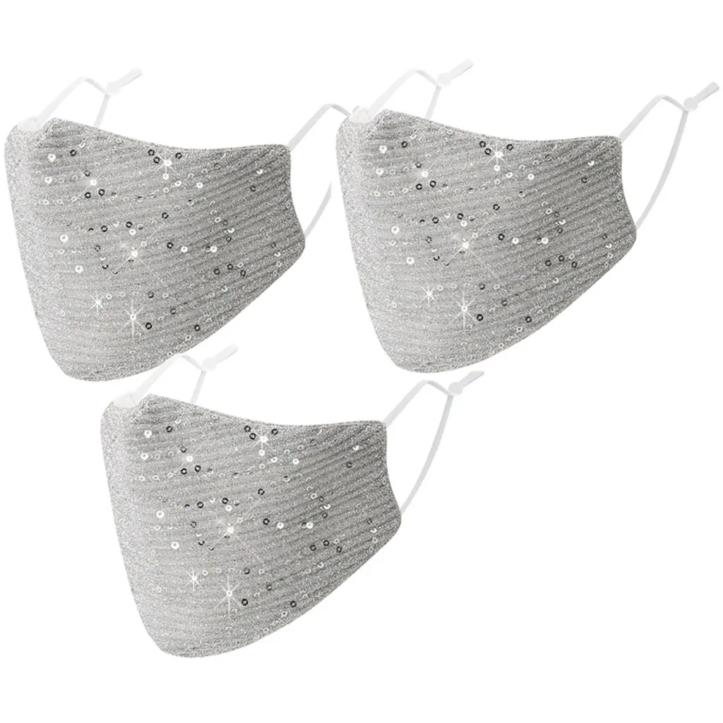 

3PCS Washable Reusable Polyester Face Mask Fashion Adult Colored Sequins Printing Filter Masks Mouth Mask With Design Masque