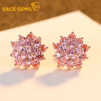 sace gems luxury 100%925 sterling silver pink zircon flower shape earrings sparkling wedding engagement party fine jewelry gifts